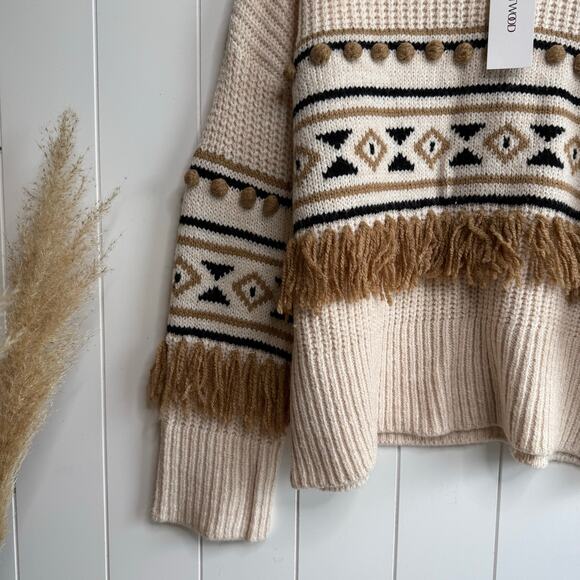 Driftwood sweater chunky knit fringe cozy boho western slouchy hippie Large - Picture 5 of 9